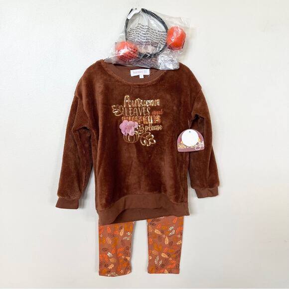 NEW Kensie Girl Fall Autumn Set Sweatshirt, leggings, headband Girls SIZE 4 - Picture 1 of 6